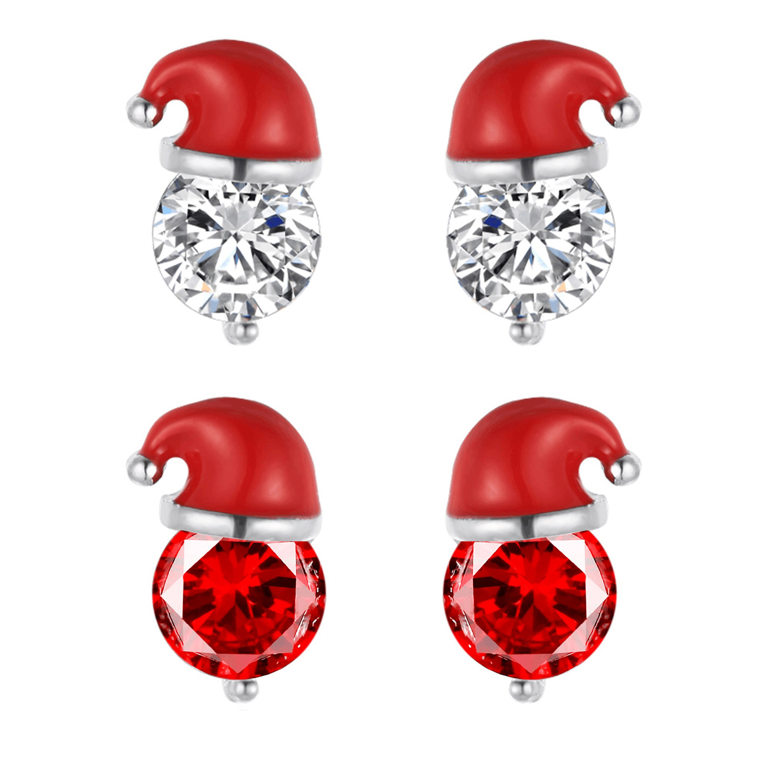 redwhite santa earrings silver