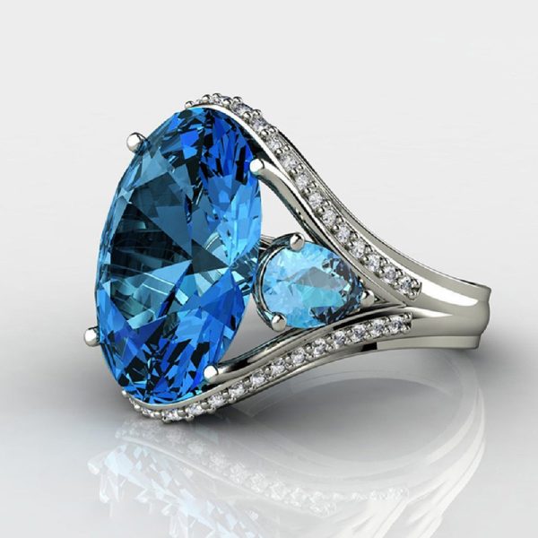 GCJ Blue Sapphire Three stone Ring
