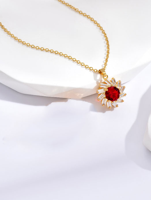 GCJ340 Round Red Ruby Pendant Necklace (2)