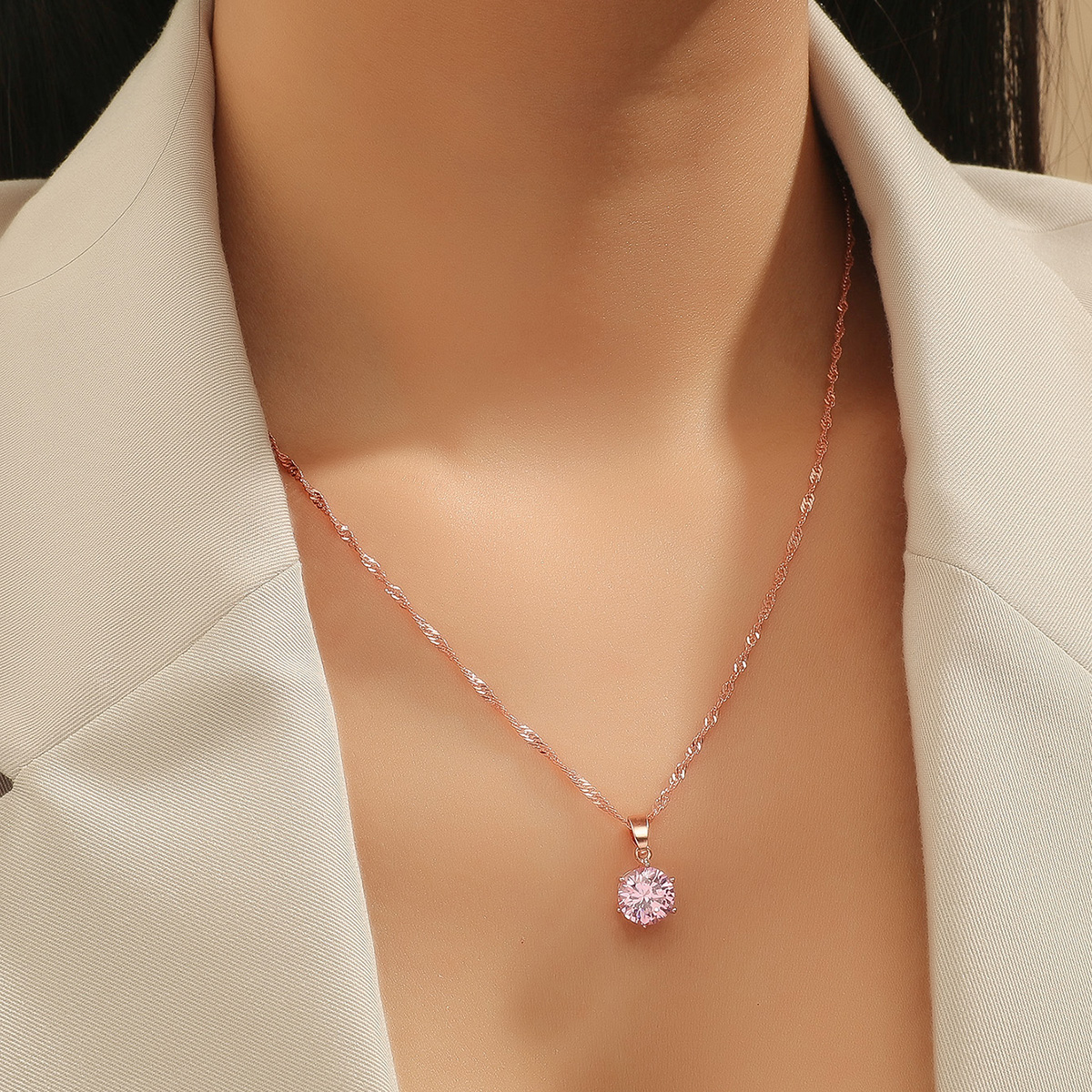 GCJ357 Pink Sapphire Crystal Rose gold necklace (1)
